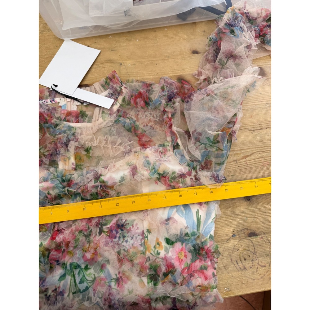 Catchall Floral Mesh Maxi Dress Womens XL New Tiered Ruffle Sheer Sleeve 0153 - Picture 8 of 10